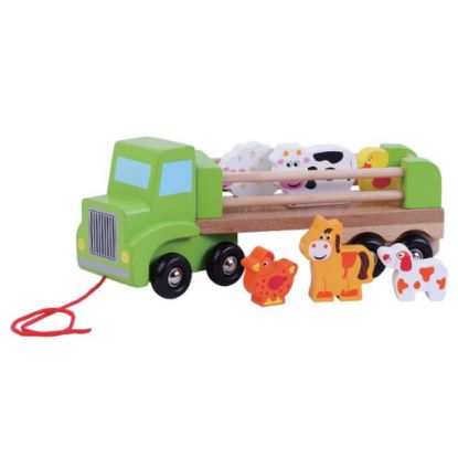Picture of ToyToyToy, Holz Nachzieh-LKW Transporter mit Bauernhoftieren, 29,5x9x10cm
