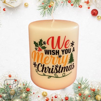 Picture of Weihnachtskerze „We wish you a Merry Christmas“ – handbedruckt & liebevoll gefertigt
